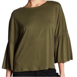 Dantelle Bell Sleeve Top Shirt Navy Blue Small Boxy Oversized bell Sleeve ruffle